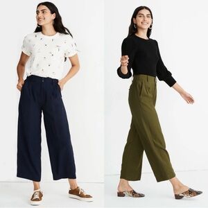 (BUNDLE) Madewell Drapey Pleated Wide-Leg Pants, Deep Navy & Kale, Size 8